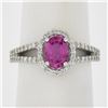 Image 1 : 18k White Gold 1.71 ctw Oval Prong Pink Sapphire & Round Diamond Engagement Ring