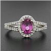 Image 2 : 18k White Gold 1.71 ctw Oval Prong Pink Sapphire & Round Diamond Engagement Ring