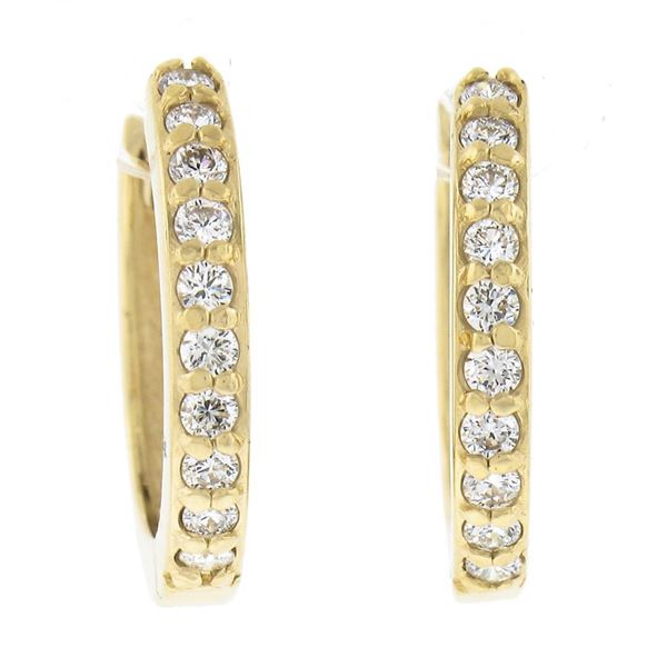 NEW 14k Yellow Gold 0.18 ctw Prong Round Diamond Mini Petite Huggie Hoop Earring