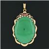 Image 4 : Vintage 18k Gold GIA Oval Cabochon Chrysoprase Diamond Ruby Wavy Frame Pendant