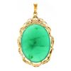 Image 5 : Vintage 18k Gold GIA Oval Cabochon Chrysoprase Diamond Ruby Wavy Frame Pendant