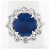Image 2 : Platinum 6.42 ctw GIA Round Sapphire & Diamond Halo Low Profile Statement Ring