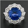 Image 3 : Platinum 6.42 ctw GIA Round Sapphire & Diamond Halo Low Profile Statement Ring
