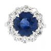 Image 5 : Platinum 6.42 ctw GIA Round Sapphire & Diamond Halo Low Profile Statement Ring