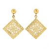 Image 1 : 14k Yellow Gold Detailed Filigree Floral Open Work Squared Drop Dangle Earrings