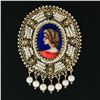 Image 2 : Vintage French 14k Gold Hand Painted Portrait Detailed Pearl Pin Brooch Pendant