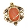Image 4 : Antique Art Nouveau 10k Gold Carved Coral Cameo w/ Leaf Frame Pin Brooch Pendant