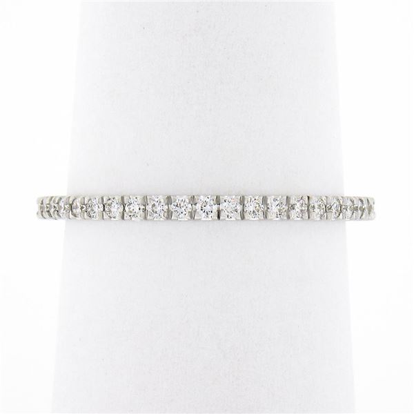 14k White Gold 0.33 ctw Pave Diamond Thin Petite Stack Wedding Eternity Band Rin