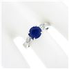 Image 4 : 14k White Gold 2.01 ctw GIA Ceylon Round Sapphire & Pear Diamond Accents Ring