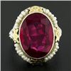 Image 2 : Antique Art Deco 14k Gold Oval Synthetic Ruby & Seed Pearl Floral Filigree Ring