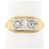 Image 1 : Antique Edwardian 14k TT Gold 0.20 ctw Old European Dual Diamond Etched Band Rin