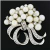 Image 2 : Vintage 14K White Gold 1.90 ctw Diamond & FINE Pearl Cluster Ribbon Brooch Penda