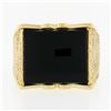 Image 4 : Men's Vintage 14K Yellow Gold Rectangular Black Onyx w/ Textured Sides Wide Ring