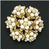 Image 2 : Vintage 18k Yellow Gold White Pearl Cluster Flower Bouquet Circle Pin Brooch