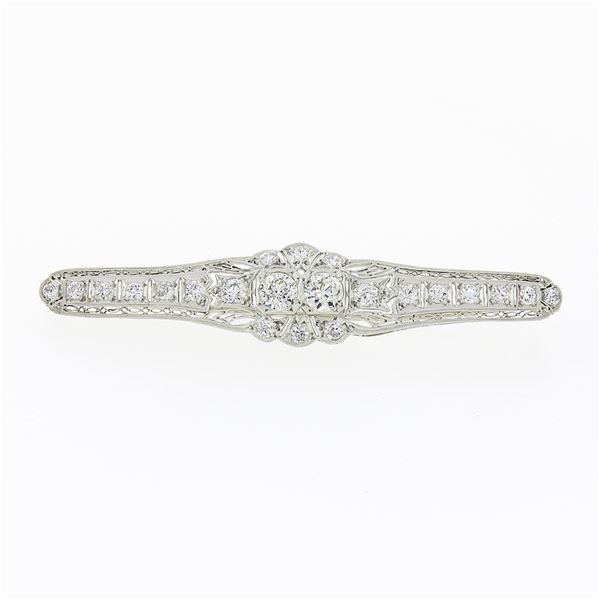 Antique Art Deco Platinum 4.04 ctw Old European Diamond Filigree Bar Pin Brooch