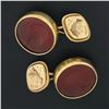 Image 1 : Antique Mens 14k Gold Round Bezel Carved Intaglio Carnelian & Gold Cuff Links