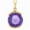 Image 1 : Vintage 14K Gold 15.8mm Round Alexandrite Channel Set Solitaire Pendant w/ Chain