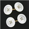 Image 2 : Antique 14k Gold 14.6mm Carved White Mother of Pearl Round Button Cufflinks