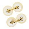 Image 3 : Antique 14k Gold 14.6mm Carved White Mother of Pearl Round Button Cufflinks