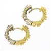 Image 4 : Vintage 18K TT Gold Diamond Textured Rose Flower Reversible Hoop Huggie Earrings