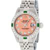 Image 2 : Rolex Ladies Quickset Stainless Steel Salmon Diamond And Emerald Wristwatch 26MM