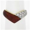 Image 1 : 14k Yellow Gold 0.28 ctw Diamond & Red Enamel Work V Chevron Stackable Band Ring