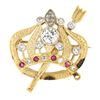 Image 1 : Antique 14k TT Gold Diamond & Ruby Detailed Crown w/ Scepter Pin Brooch Pendant