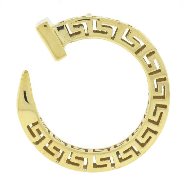 14K Yellow Gold Polished Greek Key Squared Open Work Round Nail Pendant