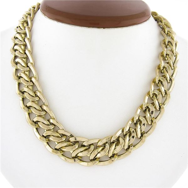 Italian UnoAErre Solid 14k Yellow Gold Wide Interlocking Link Statement Necklace