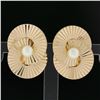 Image 2 : Vintage Retro Krementz 14K Gold 4.5mm Pearl Grooved Fluted Interlocking Earrings