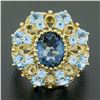 Image 2 : 10k Yellow Gold Large Oval Round Blue Stone Open Work Domed Tiered Cluster Ring