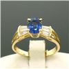 Image 1 : 14k Yellow Gold ROYAL BLUE Sapphire Solitaire Ring Fine Baguette Diamond Accents