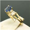 Image 7 : 14k Yellow Gold ROYAL BLUE Sapphire Solitaire Ring Fine Baguette Diamond Accents