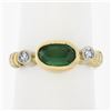 Image 1 : 18K Yellow Gold Elongated Oval Green Tourmaline Solitaire & Diamond Band Ring