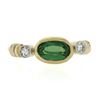Image 4 : 18K Yellow Gold Elongated Oval Green Tourmaline Solitaire & Diamond Band Ring