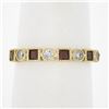 Image 1 : Estate 14k Yellow Gold Diamond & Synthetic Ruby Milgrain Bezel Stack Band Ring