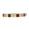 Image 4 : Estate 14k Yellow Gold Diamond & Synthetic Ruby Milgrain Bezel Stack Band Ring