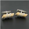 Image 6 : Vintage 14k TT Gold Diamond Polished & Florentine Finish Tube Swivel Cuff Links