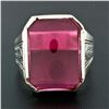 Image 2 : Antique Art Deco Mens Large Engraved 14k White Gold & Rectangular Red Stone Ring