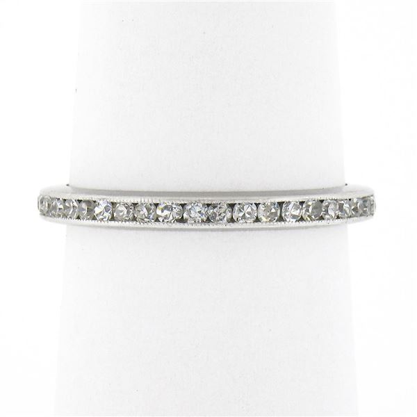Antique Art Deco Platinum Channel Single Cut Diamond Eternity Wedding Band Ring