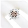 Image 7 : Platinum & 18k Gold GIA Fancy Pinkish Brown Diamond Flower Halo Engagement Ring