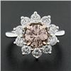 Image 8 : Platinum & 18k Gold GIA Fancy Pinkish Brown Diamond Flower Halo Engagement Ring
