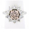 Image 9 : Platinum & 18k Gold GIA Fancy Pinkish Brown Diamond Flower Halo Engagement Ring