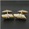 Image 6 : Men's 14K TT Gold 0.10 ctw Pave Diamond Textured Wrapped Bar Swivel Cuff Links
