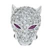 Image 1 : Italian 14K White Gold 2.30 ctw Diamond & Ruby Panther Face Head Slide Pendant