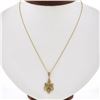 Image 1 : 10K Gold Seed Pearl & Old Diamond Detailed Leaf Pendant w/ 14K Gold 18" Chain