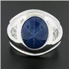 Image 2 : Mens 14k White Gold Simulated Lindy Blue Star Sapphire & Diamond Pinky Dome Ring