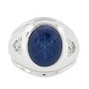 Image 4 : Mens 14k White Gold Simulated Lindy Blue Star Sapphire & Diamond Pinky Dome Ring
