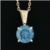 Image 4 : NEW 14k Yellow Gold 1.35 ctw Round Brilliant Blue Zircon Solitaire Pendant & Cha