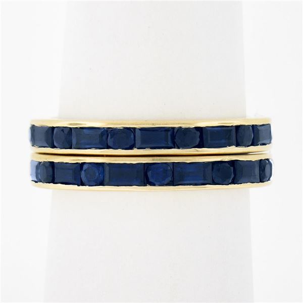 Pair of 18k Gold 4.4 ctw Channel Set GIA Sapphire Eternity Stack Band Guard Ring
